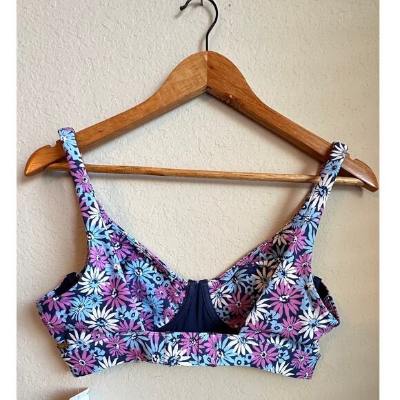 New L*Space Oopsie Daisy‎ Tryout Sports Bra Large Floral Underwire Purple Blue - Picture 6 of 11